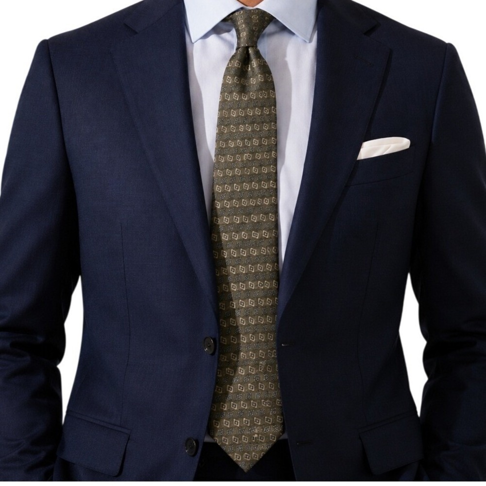 Barrington 100% Silk Necktie Mens Olive Green Blue Geometric Formal Classic Tie